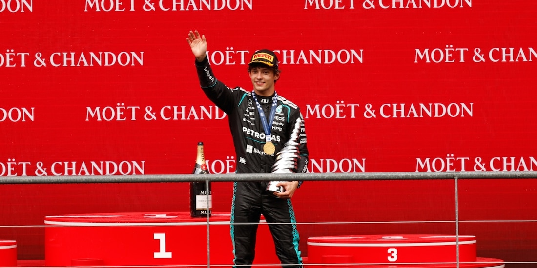 Kimi Antonelli celebra su victoria en el Gran Premio de Bélgica de la F1 2026.