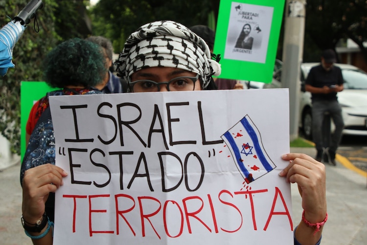 Aspecto de una marcha pro palestina en la Ciudad de México.