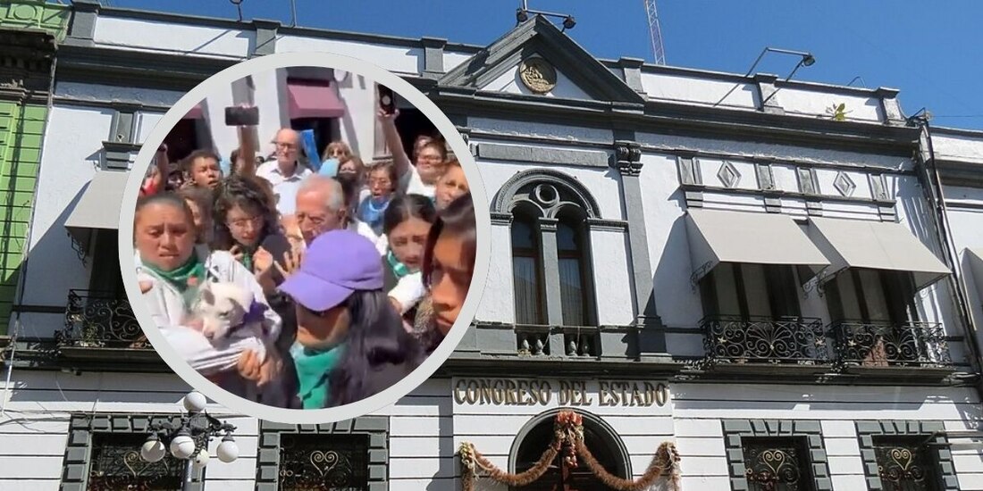 Grupos feministas y pro vida se enfrentan al exterior del Congreso de Puebla.