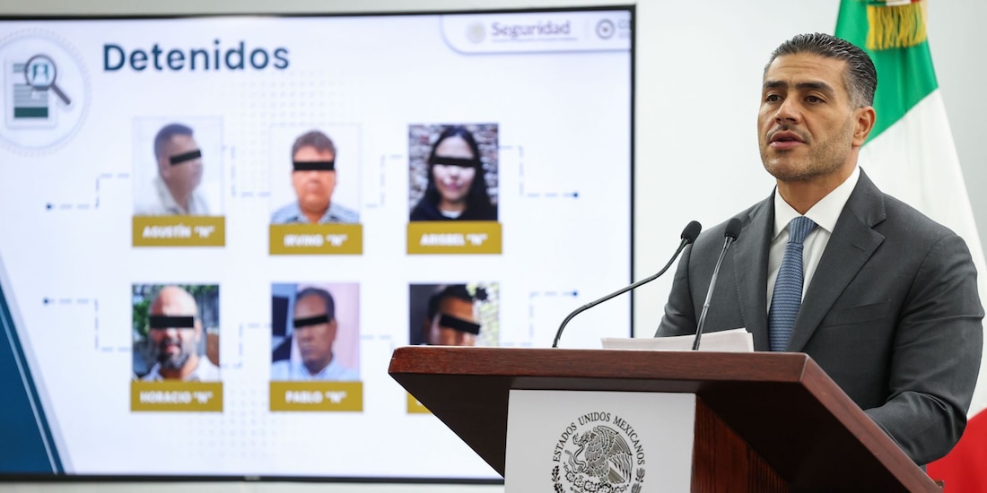 El secretario de Seguridad Pública, Omar García Harfuch, en conferencia de prensa el 20 de mayo de 2026.