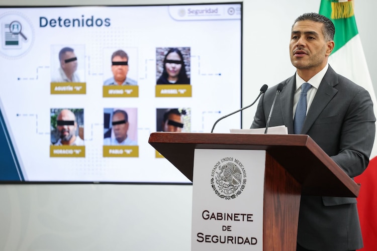 El secretario de Seguridad Pública, Omar García Harfuch, en conferencia de prensa el 20 de mayo de 2026.