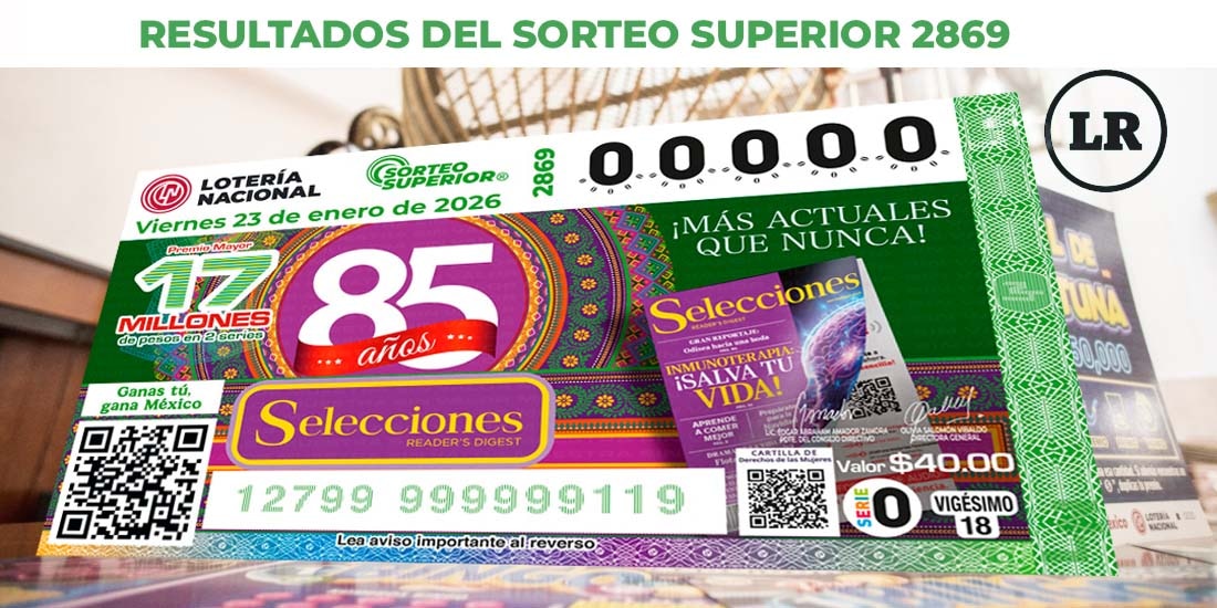 Resultados del Sorteo Superior 2869 del 23 de enero del 2026.