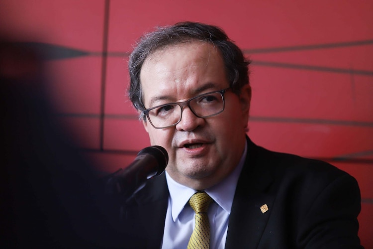El rector de la UNAM, Leonardo Lomelí Vanegas, durante una conferencia de prensa el 19 de agosto de 2026.