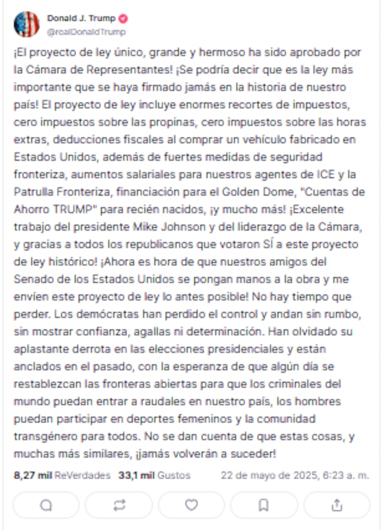 Mensaje de Donald Trump