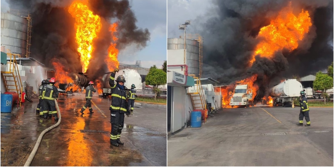 Incendio de pipas cargadas con diésel en Tlalnepantla, Estado de México, el 5 de septiembre de 2026.