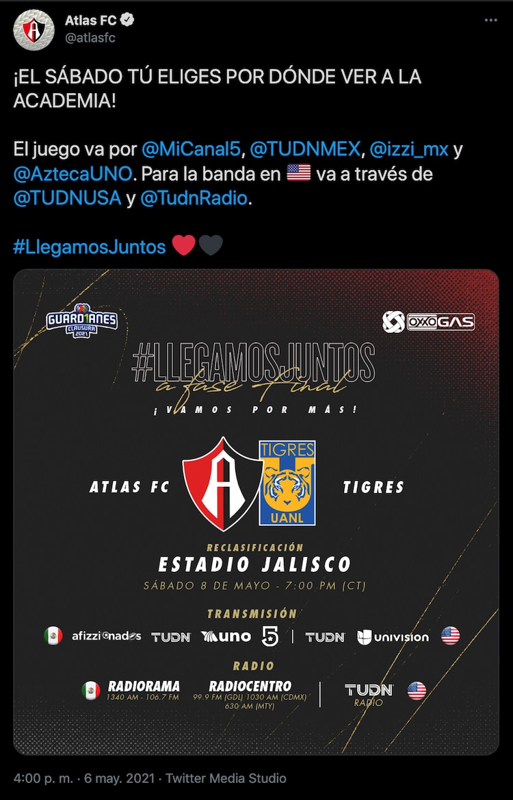 Atlas recibe a Tigres en el Jalisco a las 19:00 horas.