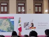 El titular de la SICT esta mañana en la conferencia de Claudia Sheinbaum.
