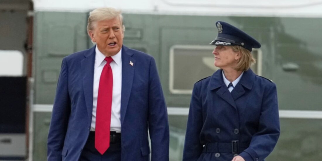 El presidente Donald Trump poco antes de viajar a la Cumbre del G7, ayer.