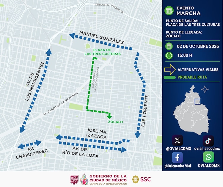 Ruta estimada de la marcha por el 2 de octubre de 1968.