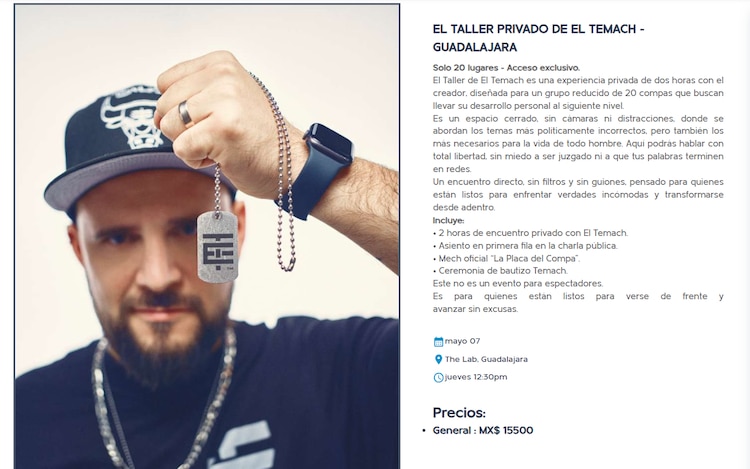 El Temach vende taller privado por más de 15 mil pesos