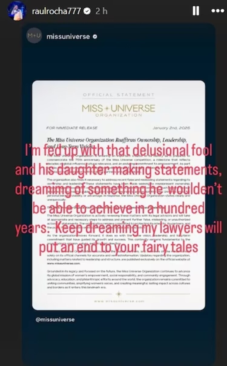 Mensaje de Raúl Rocha en Instagram.