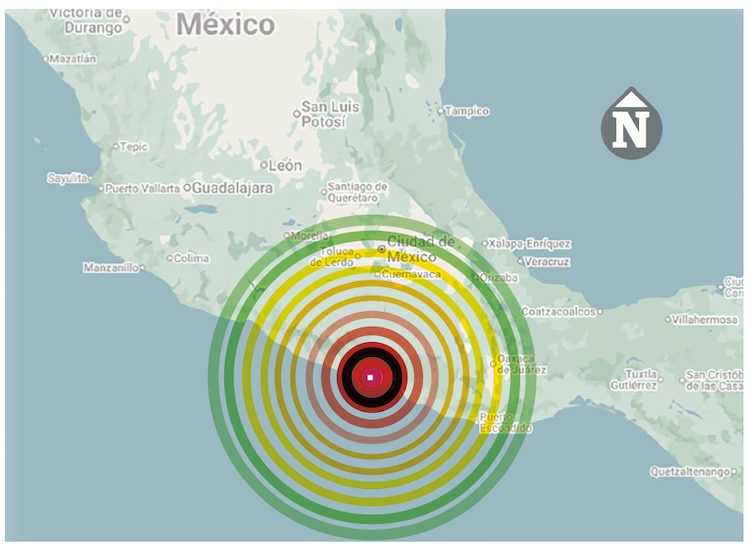 El sismo del viernes se originó en San Marcos. Un mapa de la UNAM muestra las intensidades a las que se sintió desde el epicentro hacia el interior del país.