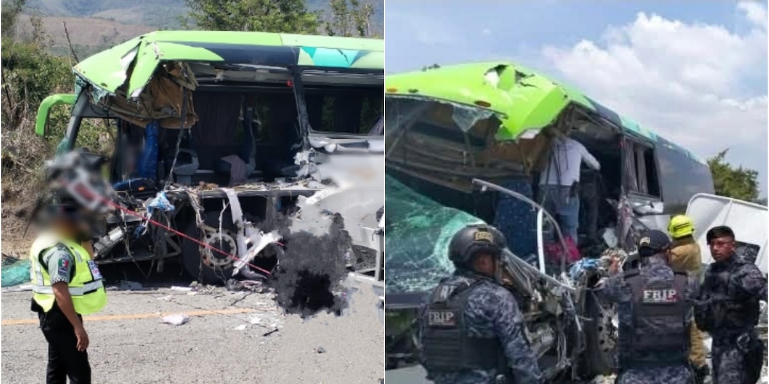 Accidente entre autobús de pasajeros y unidad de la Guardia Nacional en Chiapas, el 15 de agosto de 2026.