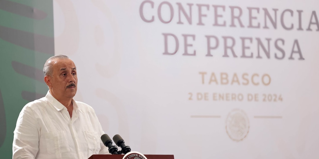 Carlos Manuel Merino Campos, gobernador de Tabasco, durante conferencia de prensa.