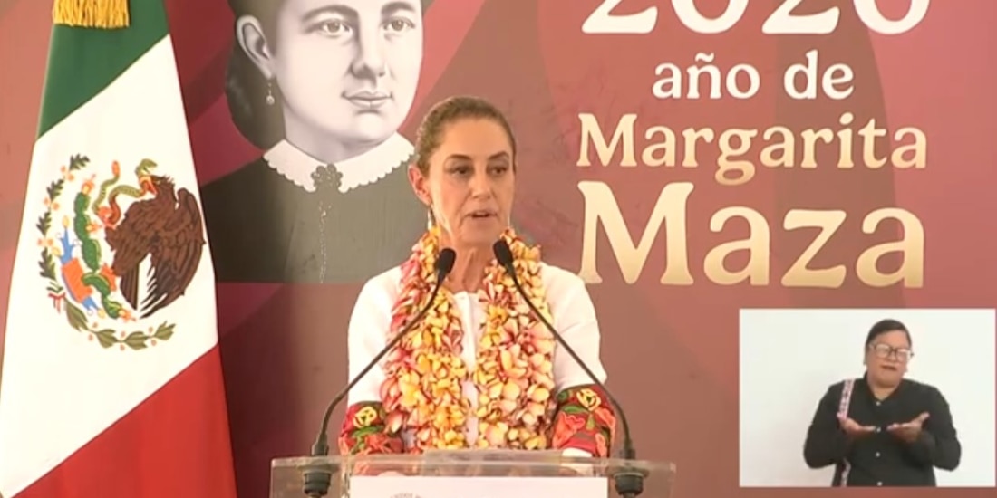 Claudia Sheinbaum durante acto en Tehuantepec donde abordó la posible revocación de mandato.