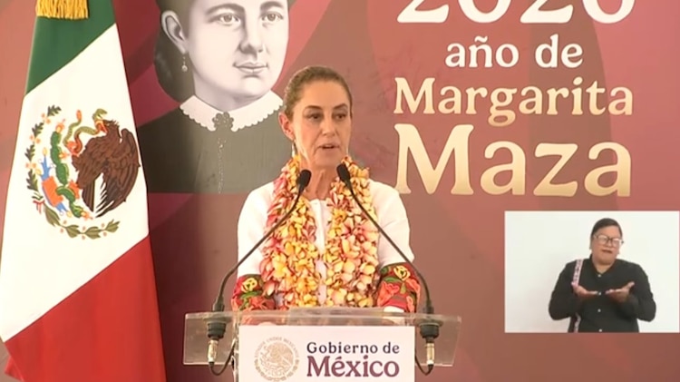 Claudia Sheinbaum durante acto en Tehuantepec, este domingo.