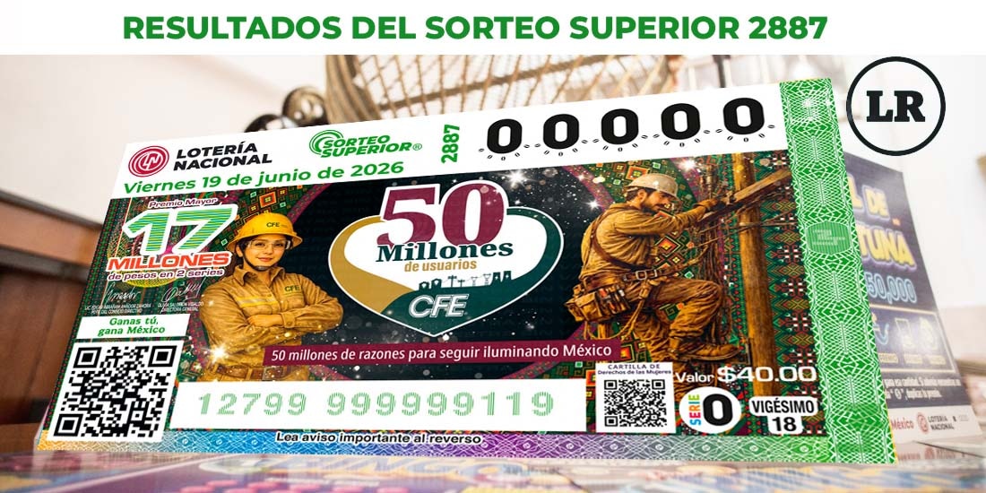 Resultados del Sorteo Superior 2887 del 19 de junio del 2026.