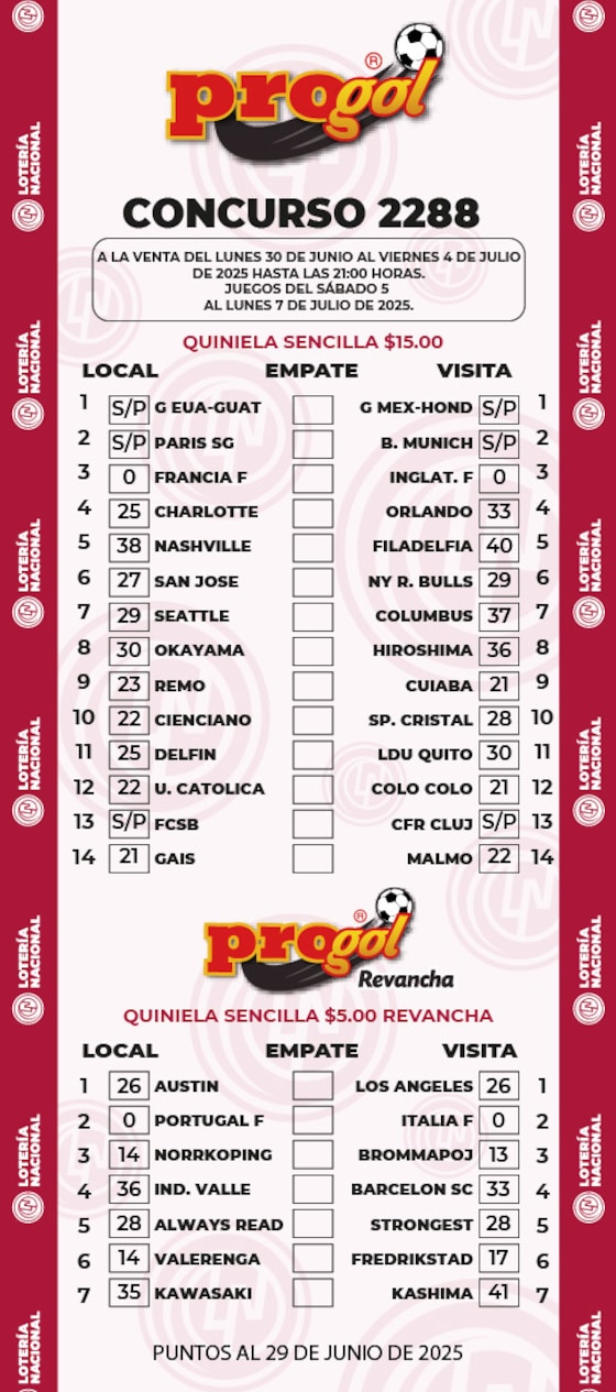 Quiniela Progol 2288.