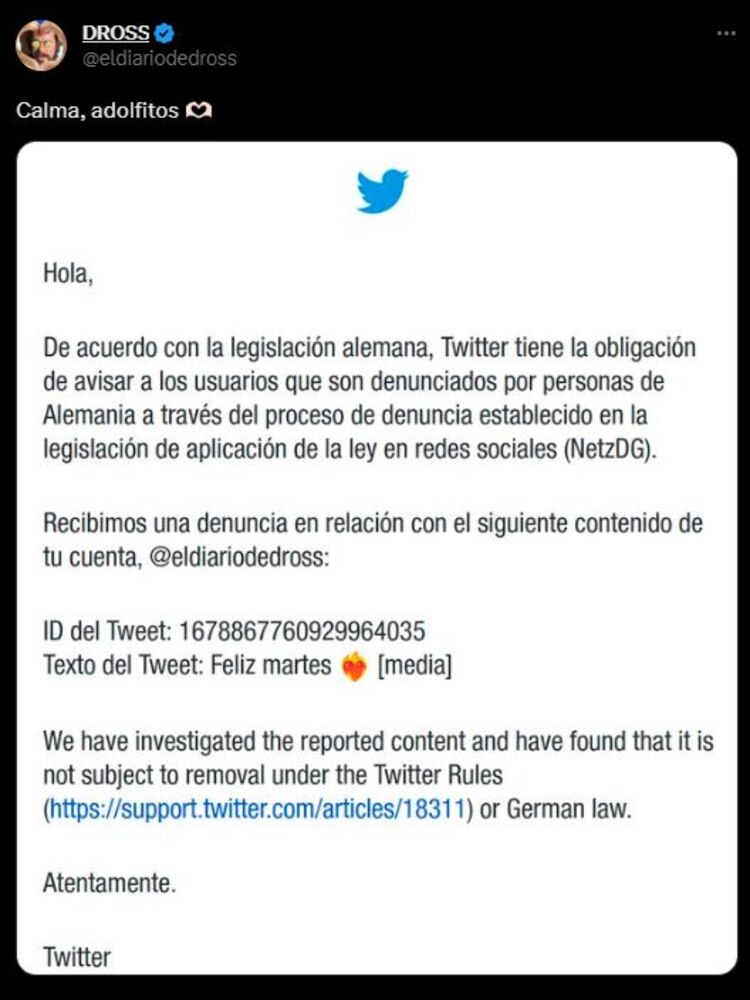 La burla de Dross hacia los alemanes.