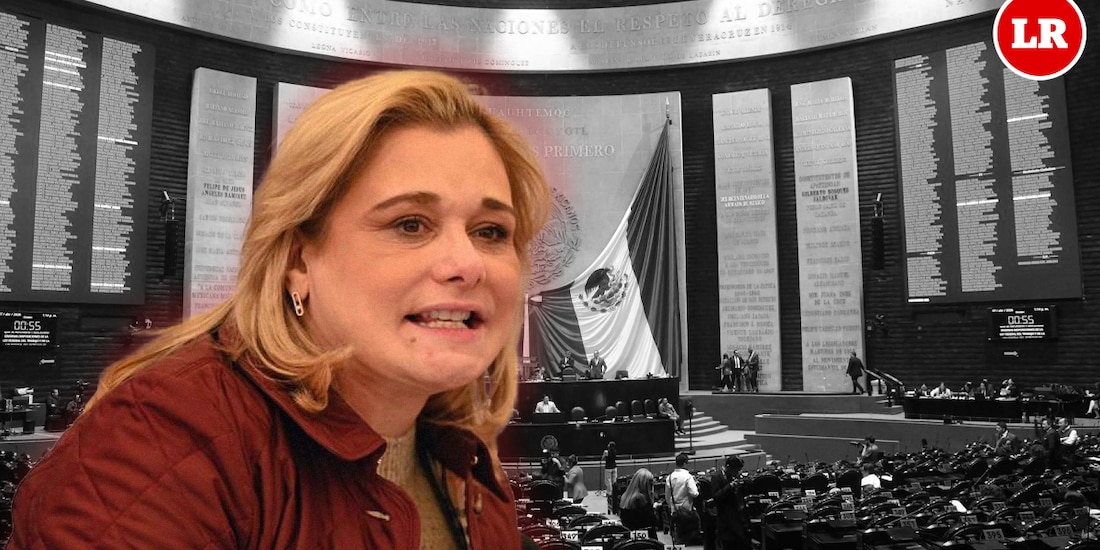 La gobernadora de Chihuahua, María Eugenia Campos Galván. Al fondo, el Pleno de la Cámara de Diputados.