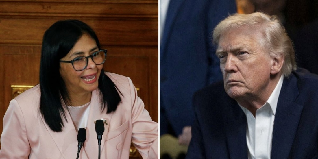 Delcy Rodríguez, a la izquierda, y Donald Trump, a la derecha.