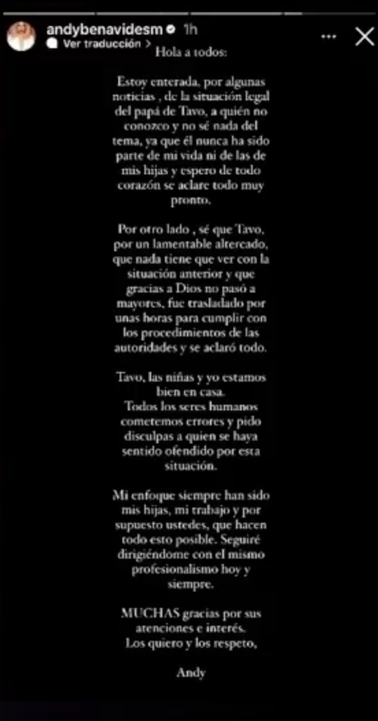 Mensaje de Andy Benavides