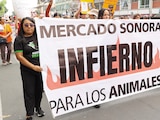 Animalistas protestan contra el maltrato animal en el mercado, en octubre.