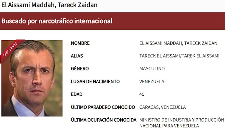 Ficha del ICE sobre captura de Tareck El Aissami.