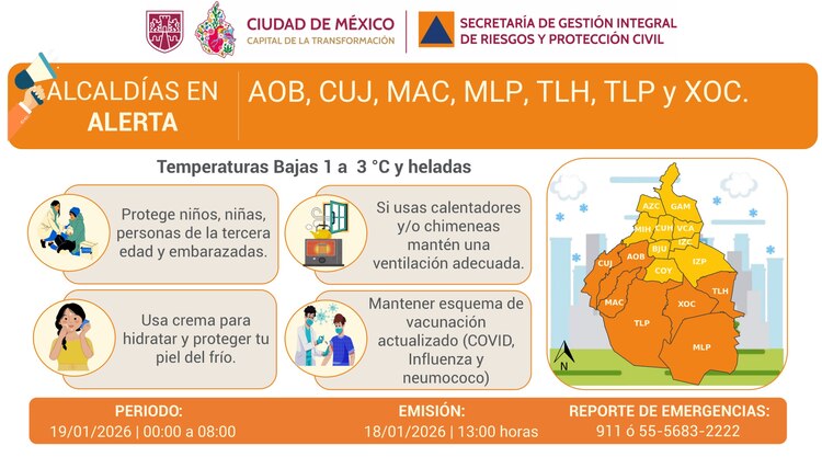 Alerta naranja CDMX lunes 19 de enero