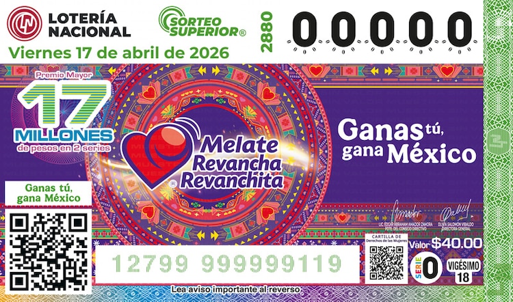El billete del Sorteo Superior 2880 está dedicado al Melate, Revancha y Revanchita.