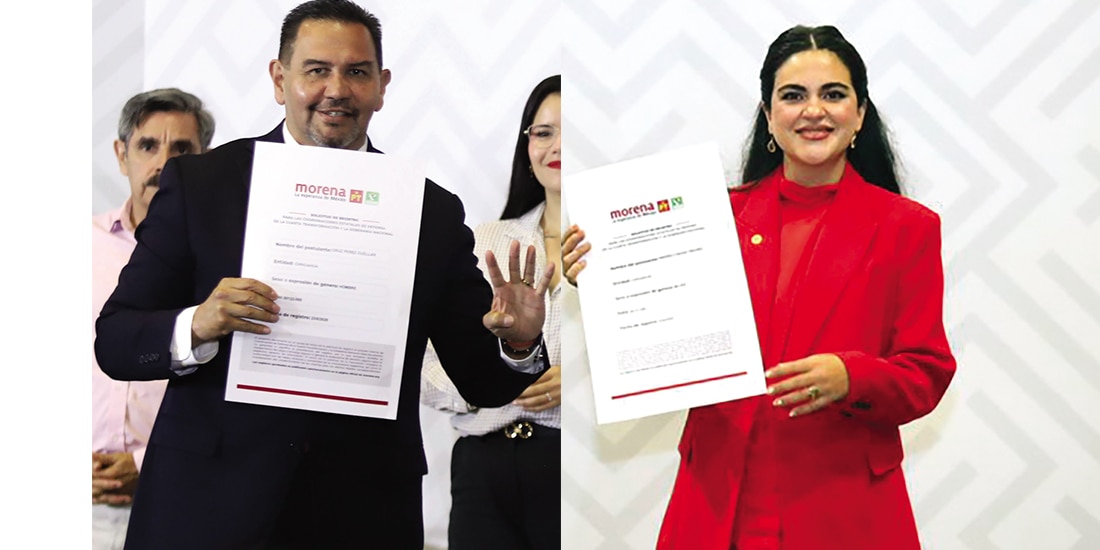 Los morenistas Cruz Pérez y Andrea Chávez, al registrarse en el partido.