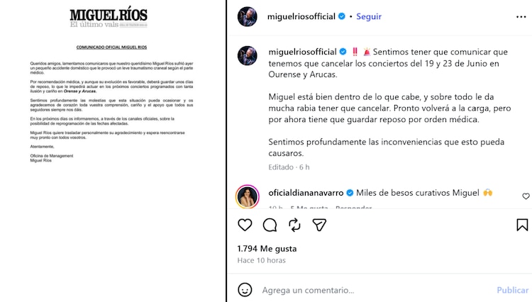Comunicado del cantante Miguel Ríos