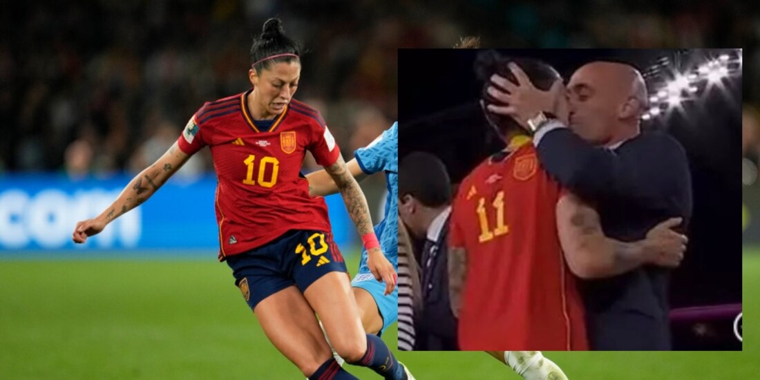 Luis Rubiales, presidente de la Federación Española de Futbol, besa a Jennifer Hermoso