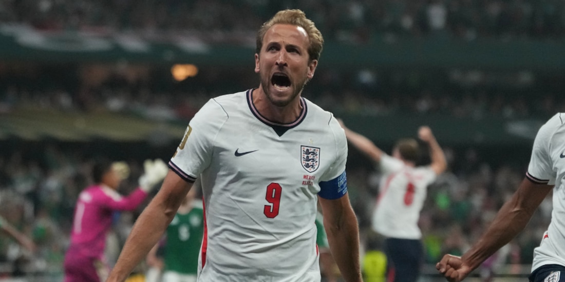 Harry Kane celebrando su gol ante México.