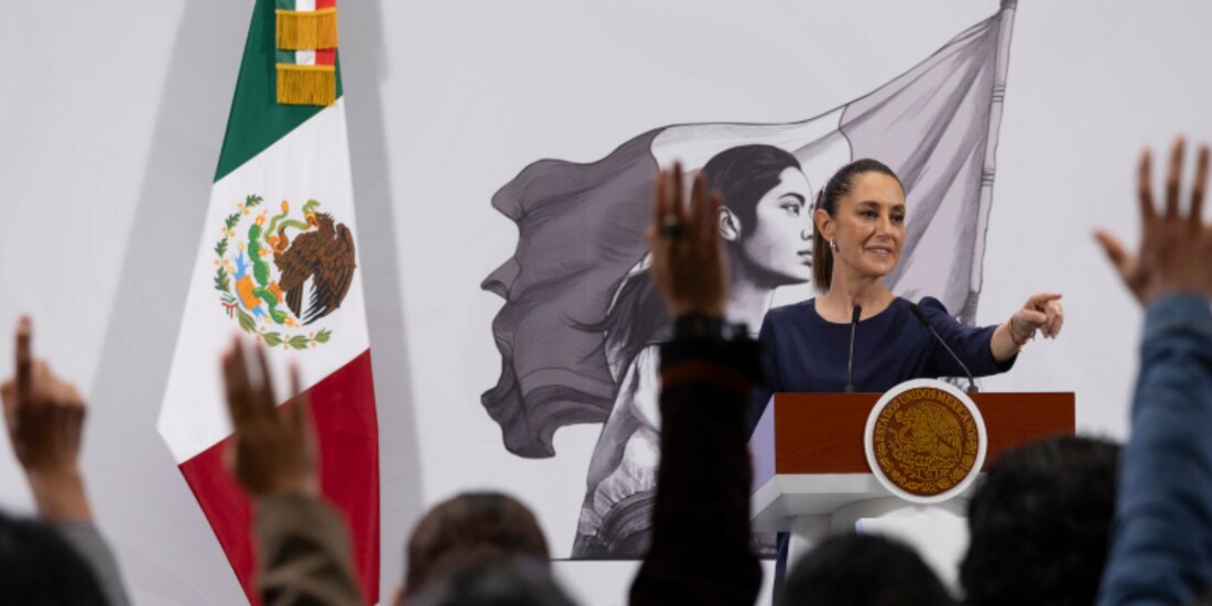 La Presidenta de México, Claudia Sheinbaum, en su conferencia matutina del 8 de agosto de 2025