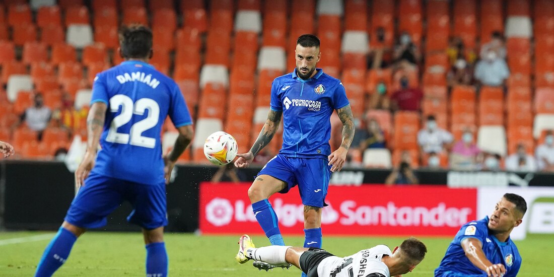 Jugadores del Getafe durante el primer juego del equipo en la Temporada 2021-2022 de LaLiga el pasado 13 de agosto.