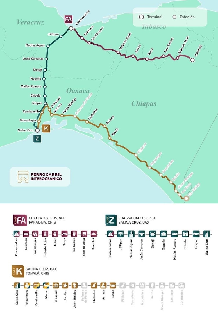 Mapa del Tren Interoceánico.