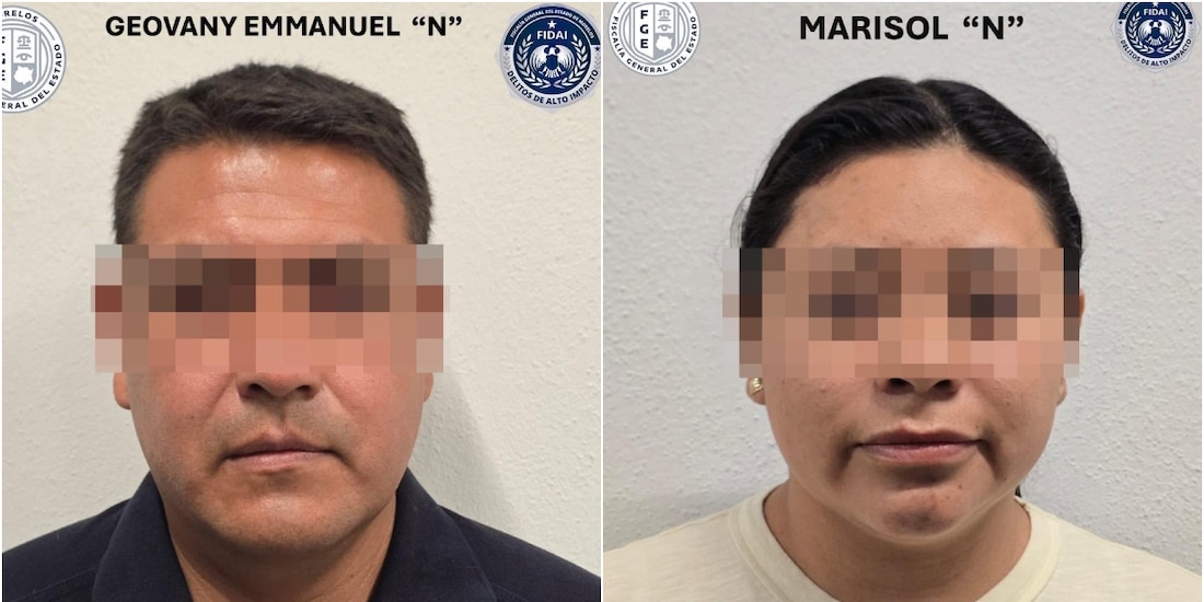 Marisol "N", esposa del alcalde asesinado, y Geovany Emmanuel “N”, funcionario de Temoac.