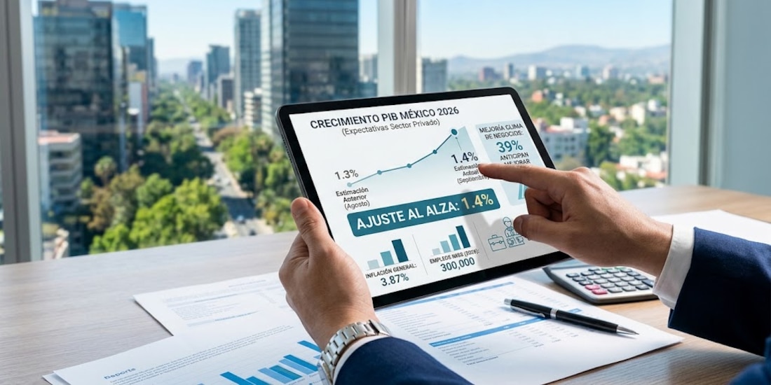 Analistas del sector privado elevan a 1.4% la previsión de crecimiento de México para 2026