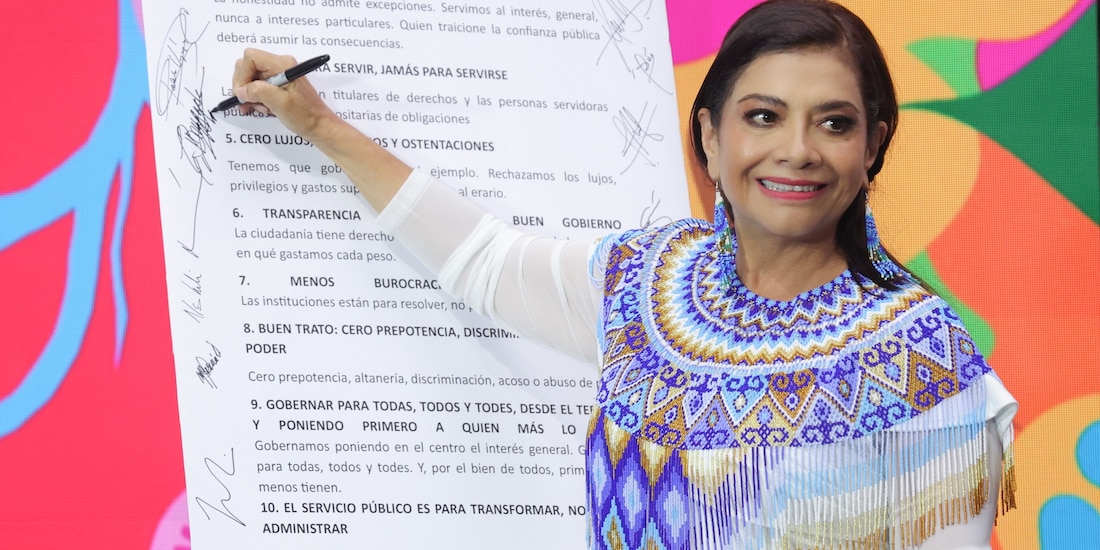 La Jefa de Gobierno, Clara Brugada Molina, durante la presentación del Código de Ética, Honestidad y Cero Corrupción.