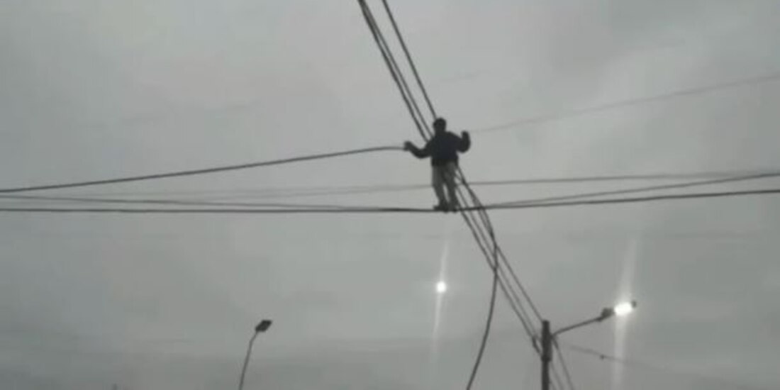 Ladrón se sube a cables de luz para robárselos