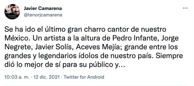 Así reaccionó el tenor Javier Camarena.