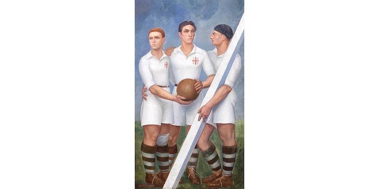 Tres futbolistas con boina,1921.