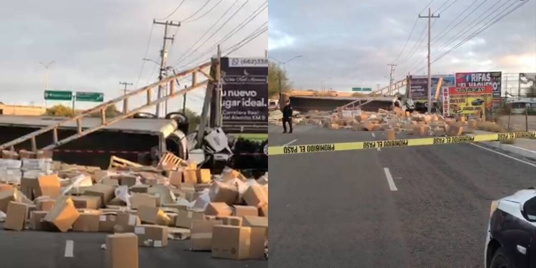 Accidente en Hermosillo. Tráiler vuelca y deja una persona muerta.