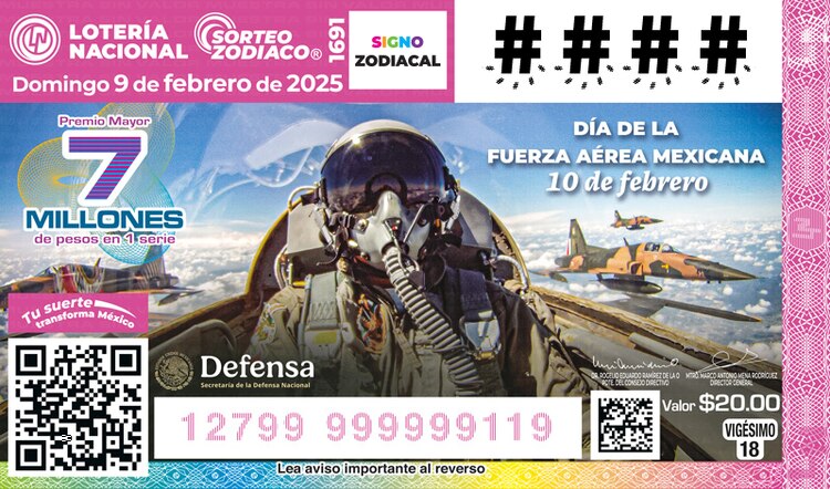 El Sorteo Zodiaco 1691 está dedicado al Día de la Fuerza Aérea Mexicana, que se celebra cada 10 de febrero.