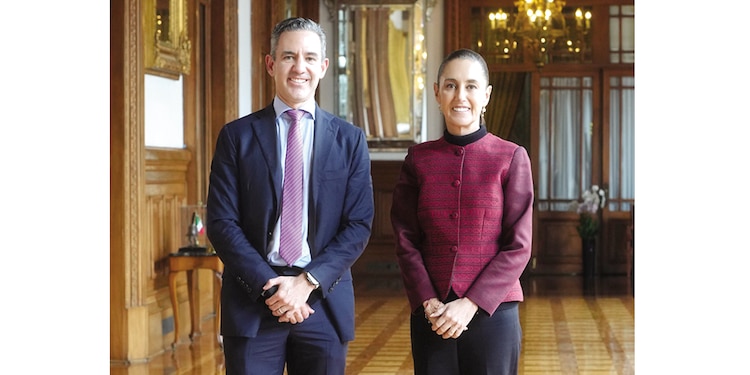 La presidenta Claudia Sheinbaum y el fundador de Nubank, David Vélez.