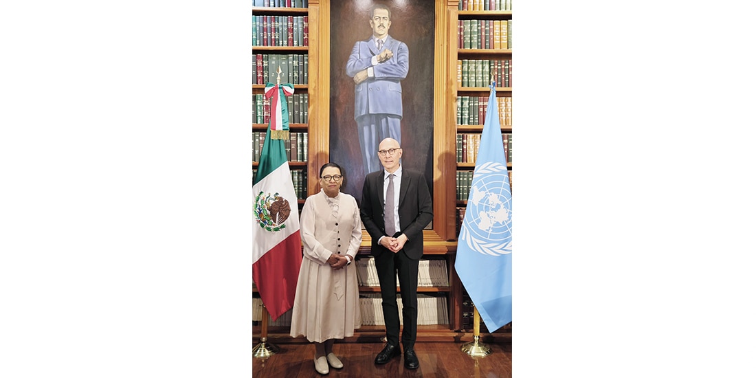 ROSA ICELA Rodríguez y Volker Türk, ayer, en Gobernación.