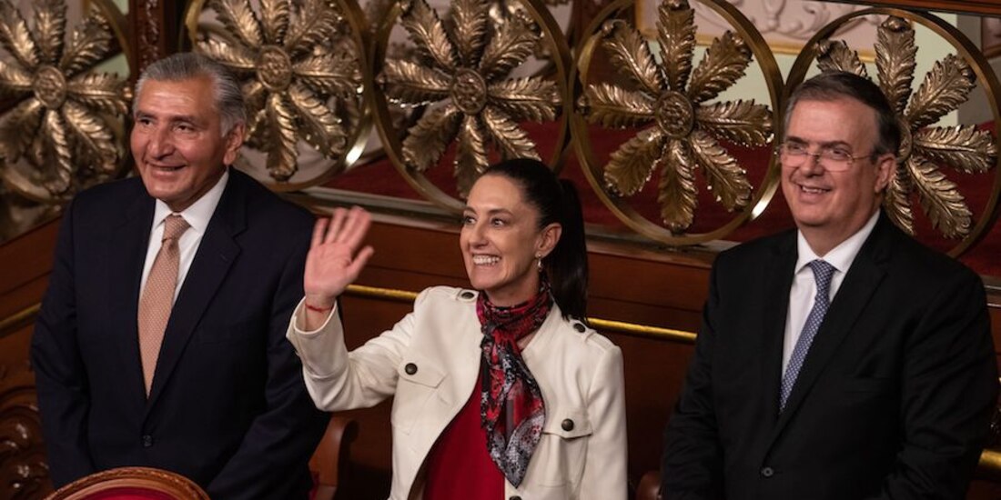 De izq. a der.: los aspirantes presidenciales Adán Augusto López, Claudia Sheinbaum y Marcelo Ebrard, en la reinauguración del Recinto Legislativo en Palacio Nacional, el pasado 22 de agosto.
