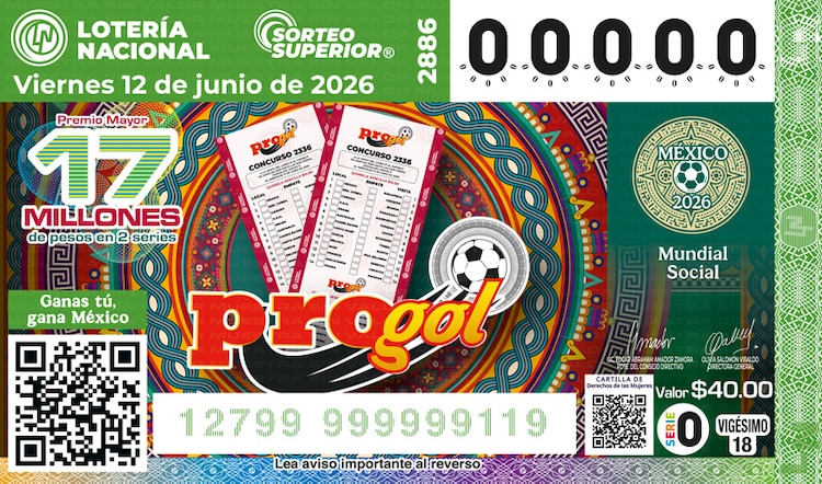 El billete del Sorteo Superior 2886 está dedicado al Progol Mundialista.