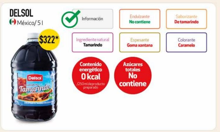 Otro concentrado de sabor para agua que tiene menos azúcar es el de la marca Del Sol, en su sabor tamarindo.